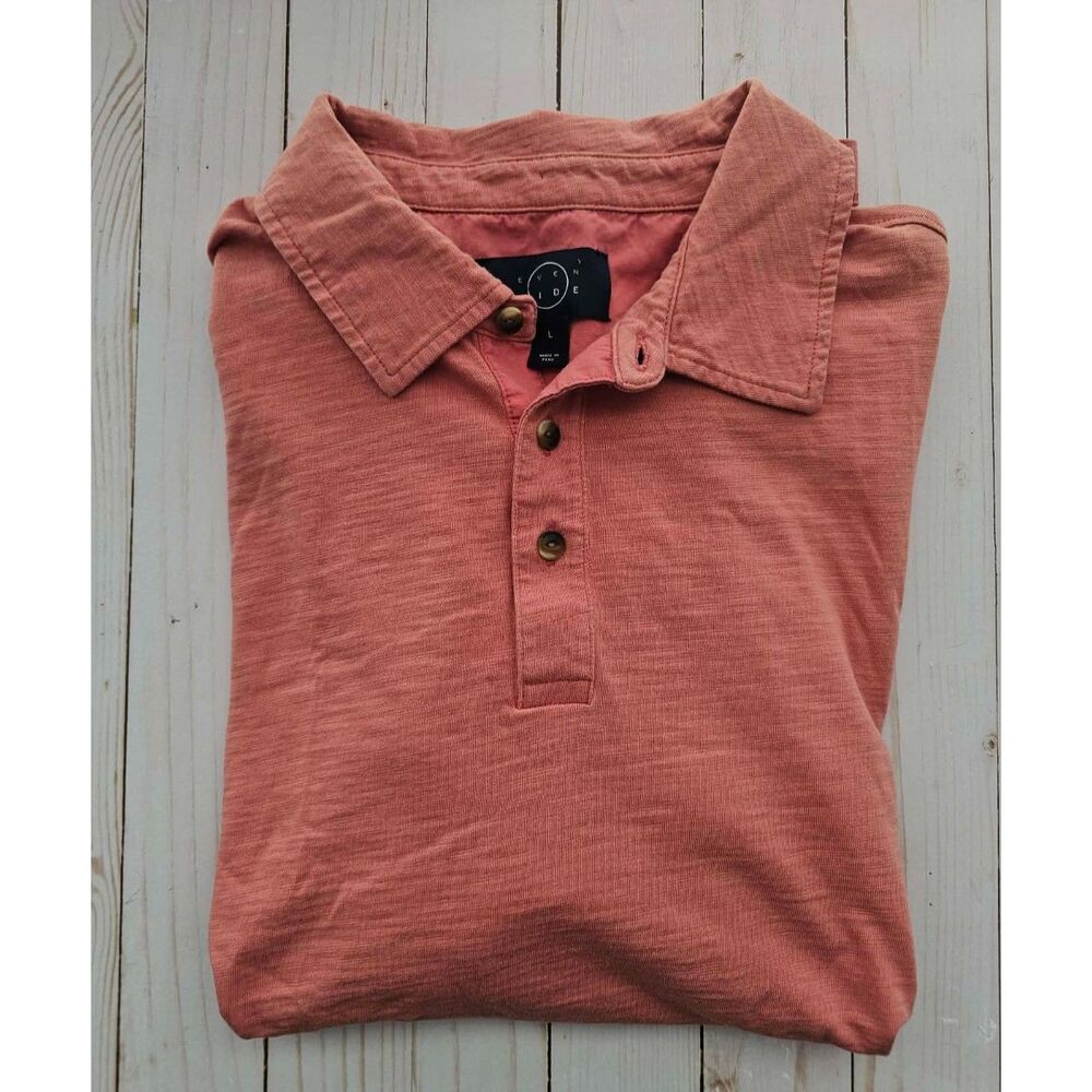 Even Tide Men’s L Coral Pink Polo Shirt 100% Cotton Short Sleeve Preppy